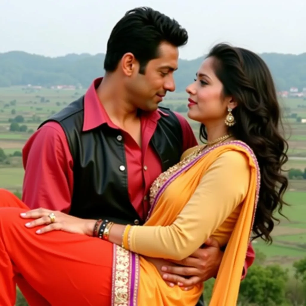 Salman Khan and Sonakshi Sinha in a romantic scene from Dabangg