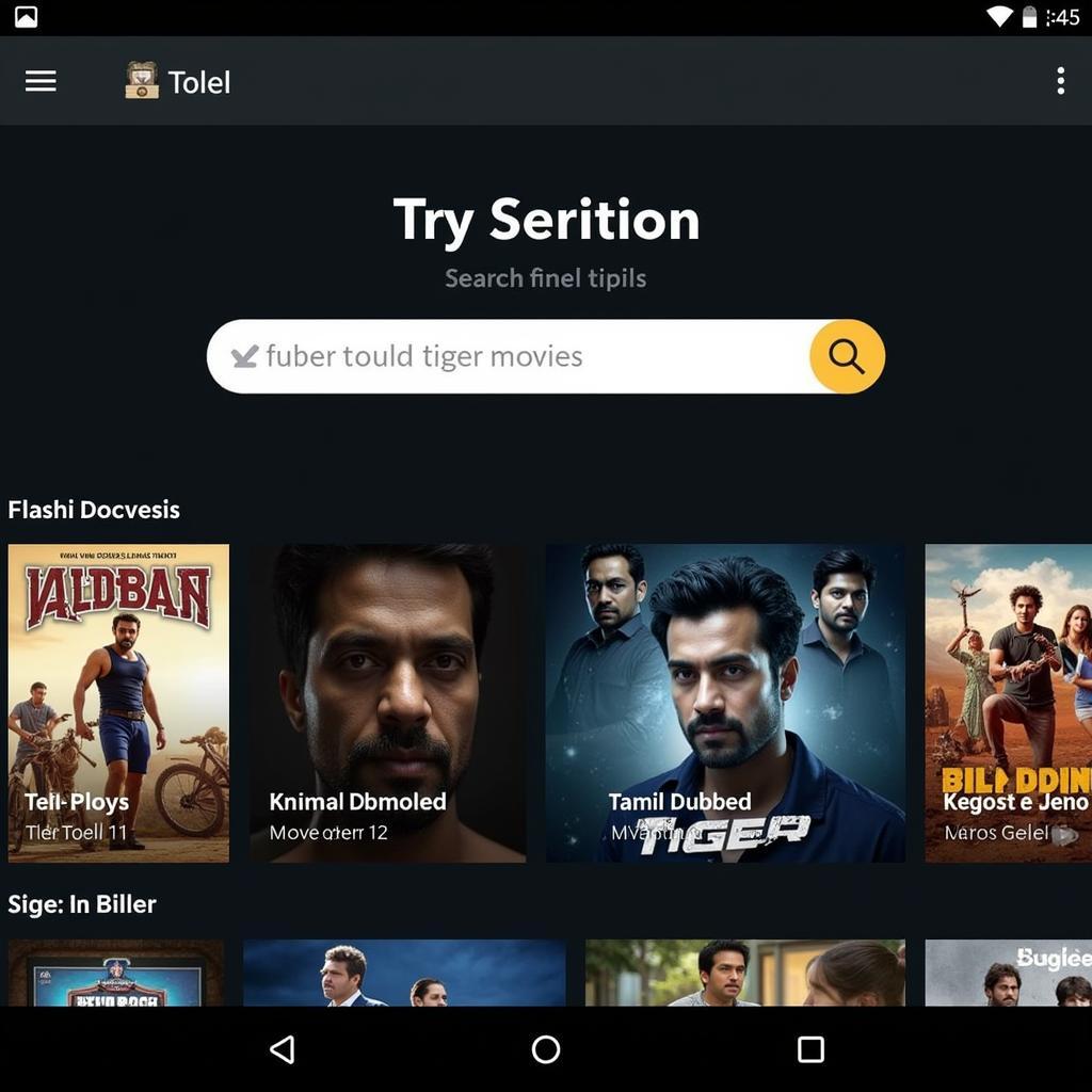 A person browsing a movie streaming website with a search bar displaying "Tamil Dubbed Tiger Movies"