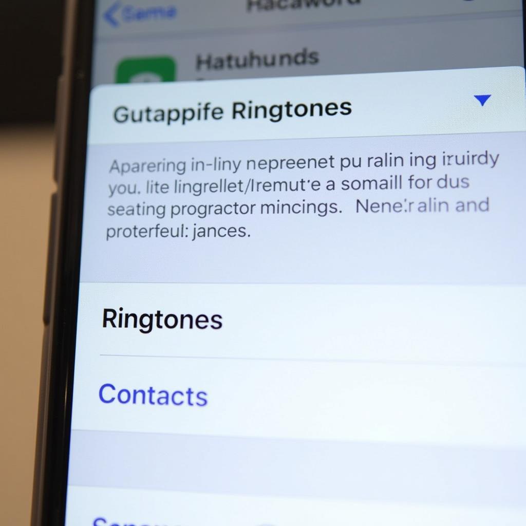 Smartphone interface displaying ringtone customization options