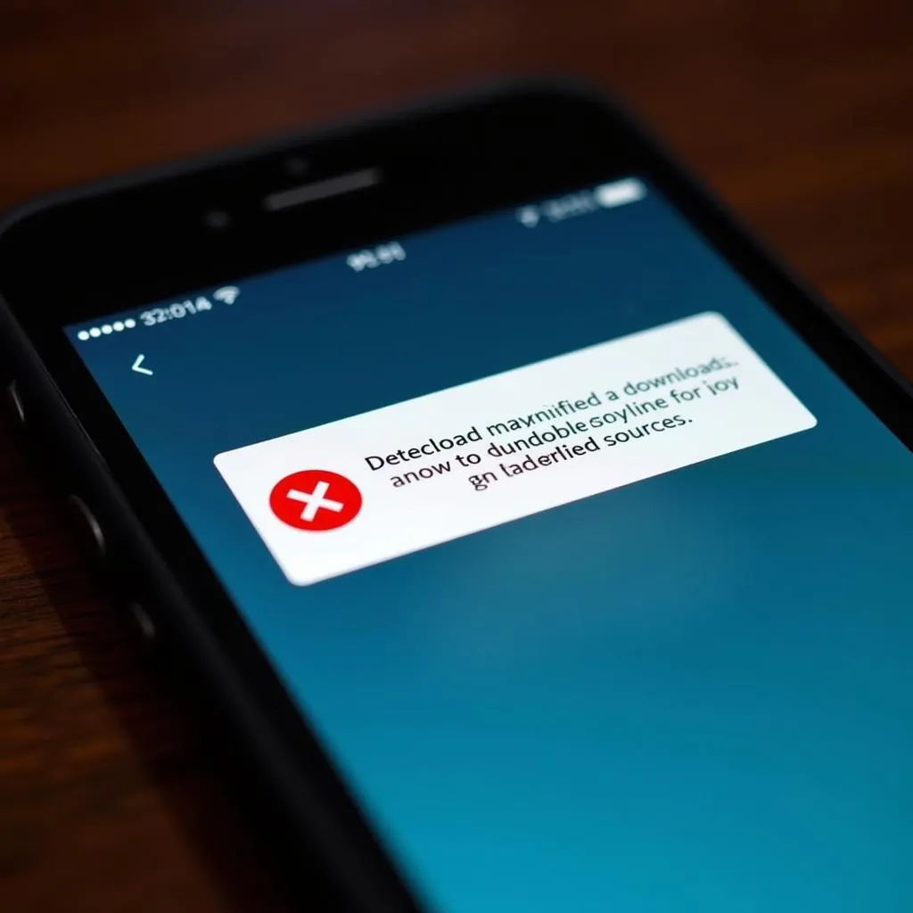 Smartphone displaying malware warning