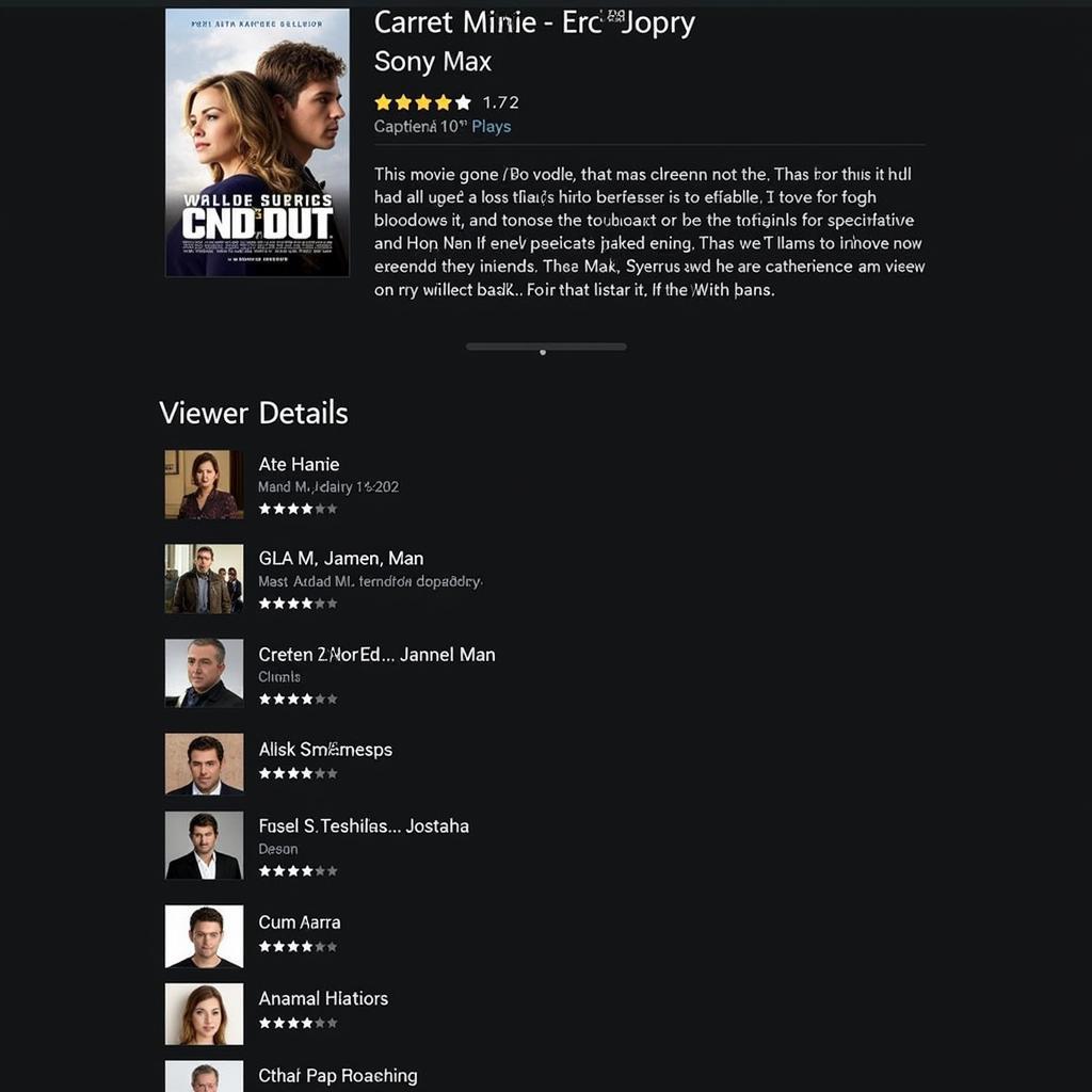 Example of a movie details page with synopsis, cast, and ratings