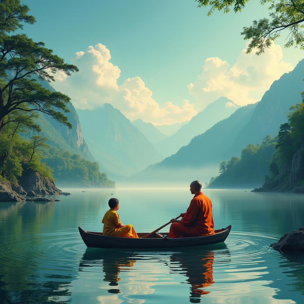 buddhist-monk-serene-lake