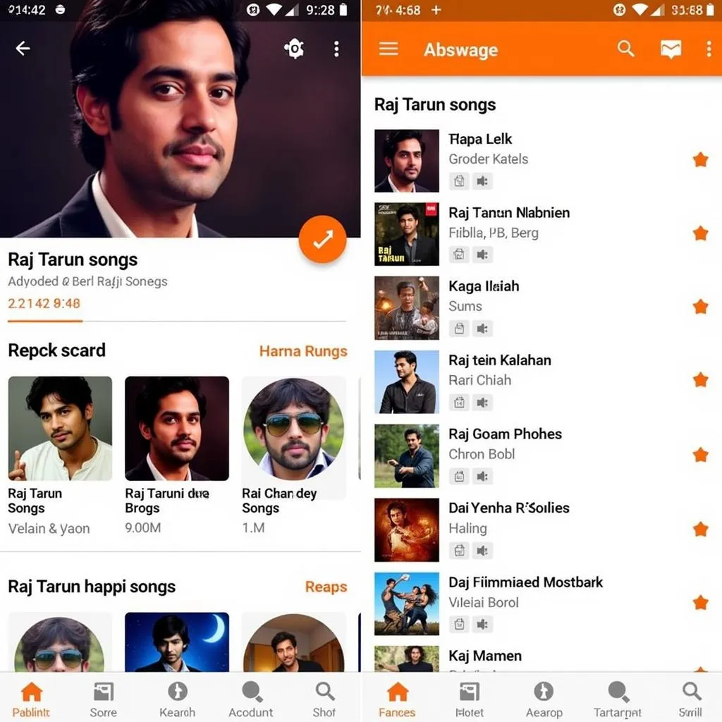 Music streaming app interface featuring Raj Tarun songs