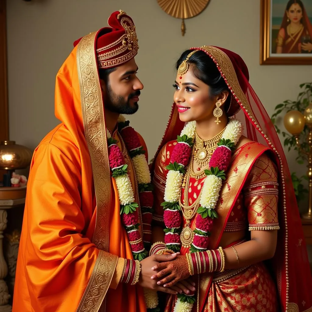 Tamil Couple in Traditional Wedding Attire