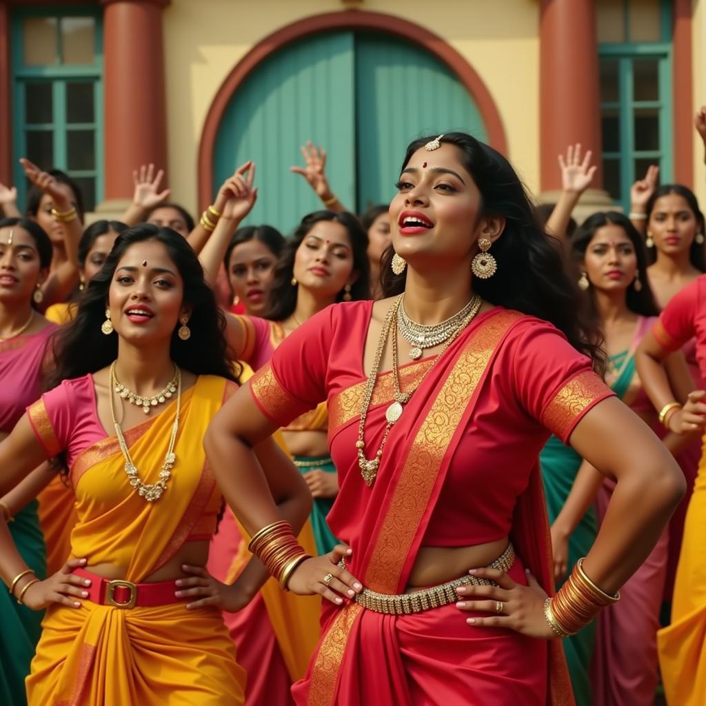  Scene from a Tamil film with characters singing and dancing