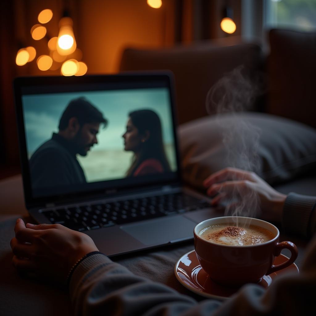 A person watching a Tamil movie on their laptop