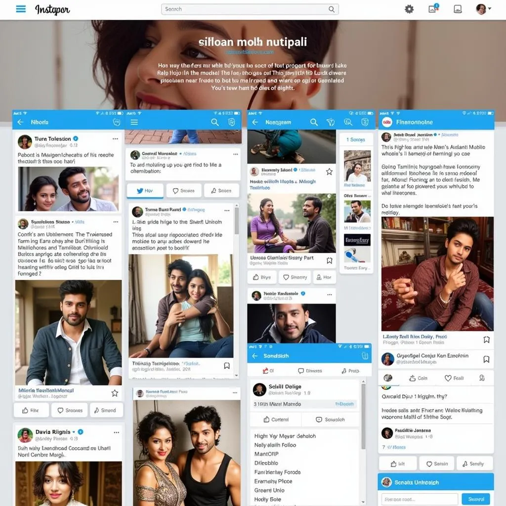 Screenshots of social media profiles of Tamil movie stars, showcasing their engagement with fans through photos and videos.