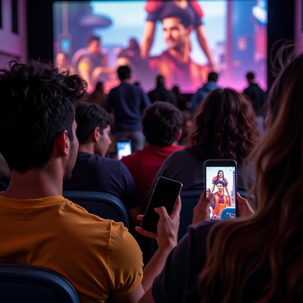 People watching Telugu cinema on mobile phones