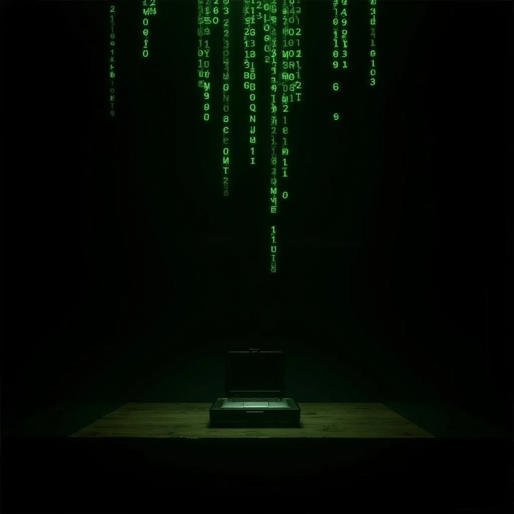 The Matrix digital rain code falling down a computer screen