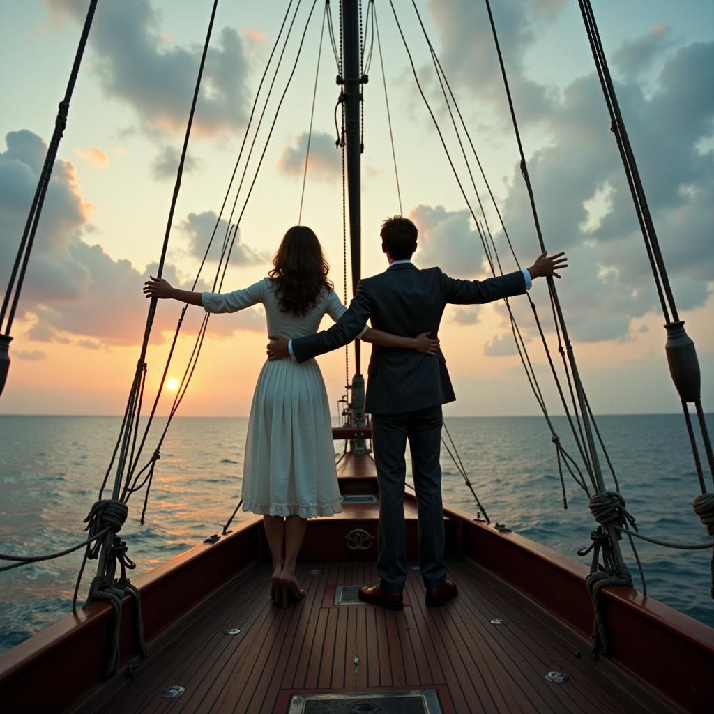 Jack and Rose on the bow of the Titanic