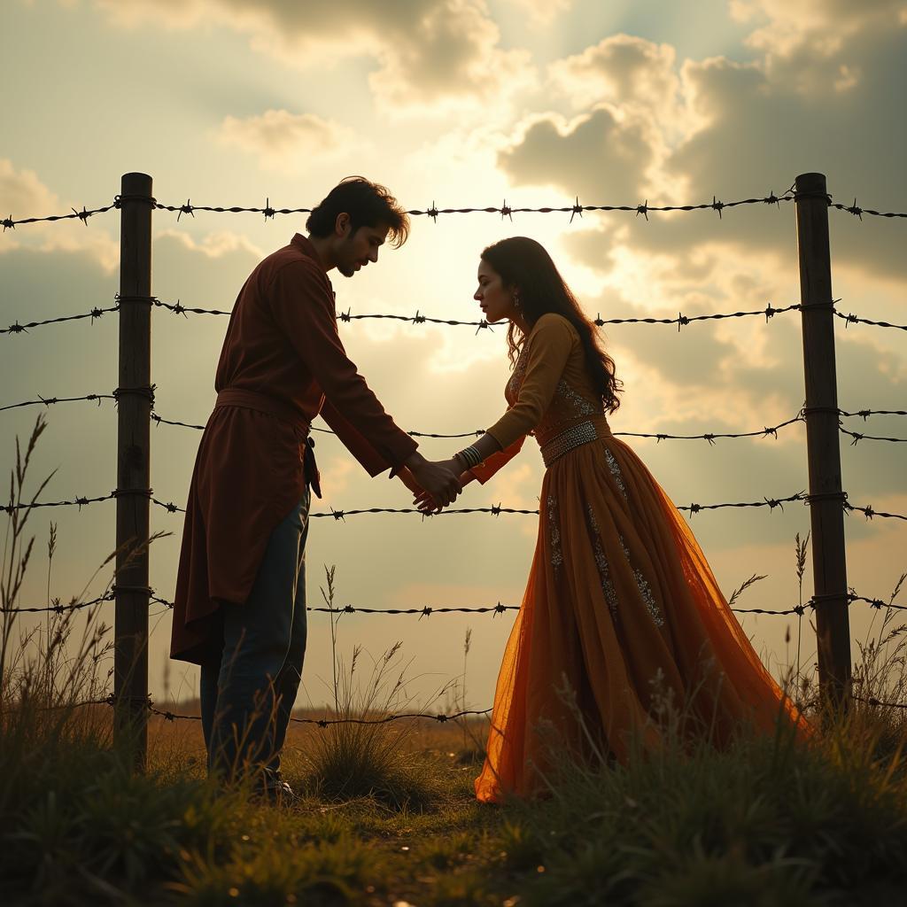 Veer and Zaara separated by a barbed wire fence