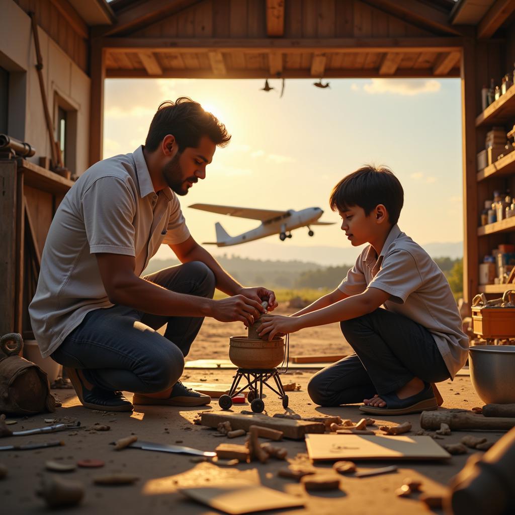 Father and Son Building an Airplane