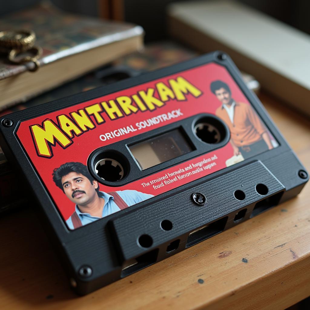 A cassette tape of the Manthrikam soundtrack.