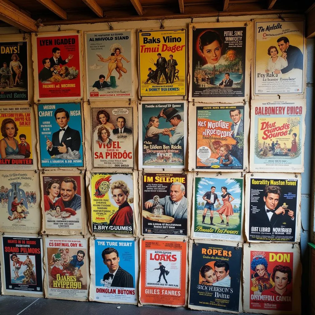 Wall of vintage movie posters