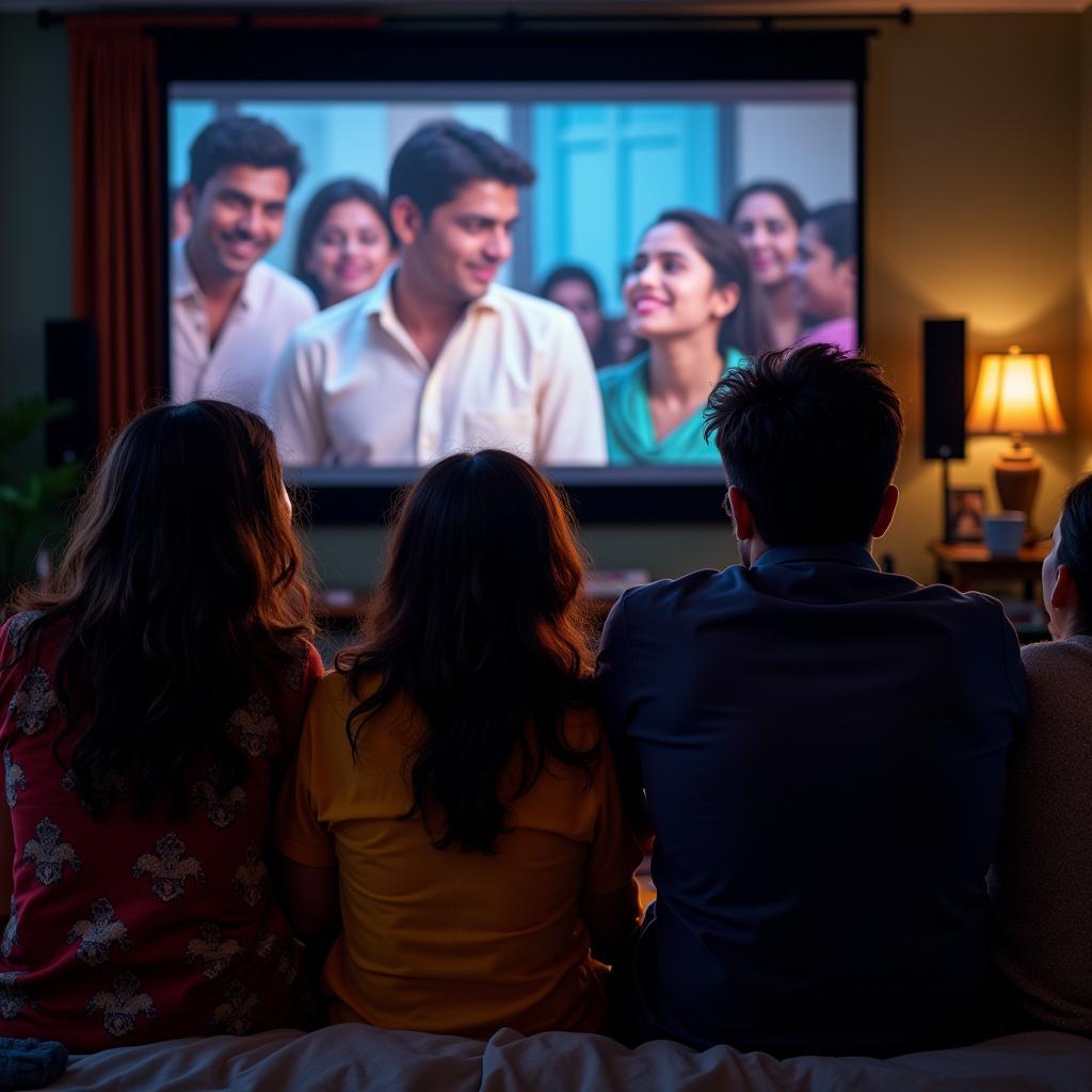 A group of friends enjoying a Bhojpuri movie together.