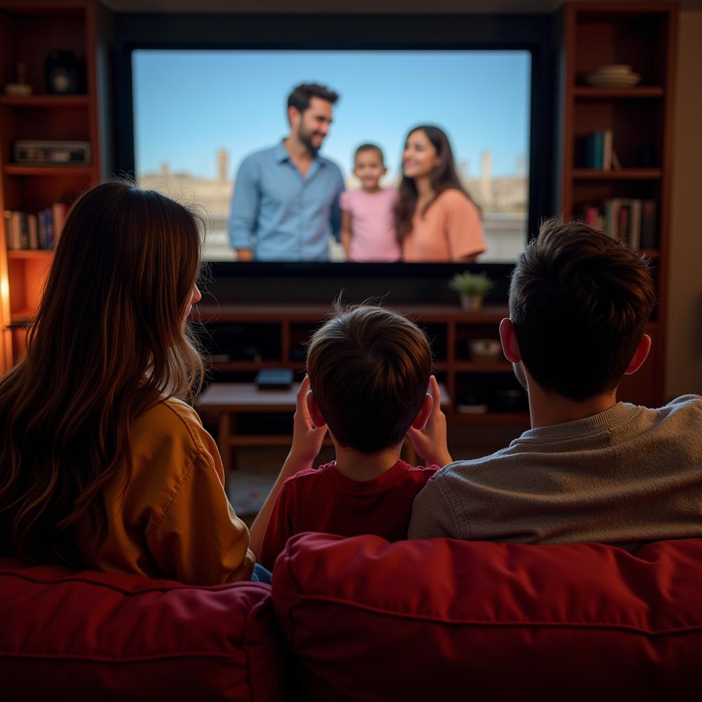 Image of people from diverse backgrounds enjoying watching a desi cinema movie on their devices, showcasing the global appeal and accessibility through online platforms.