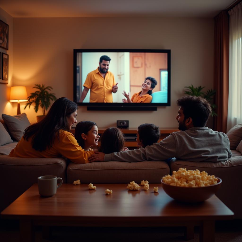 Family enjoying Marathi movie together