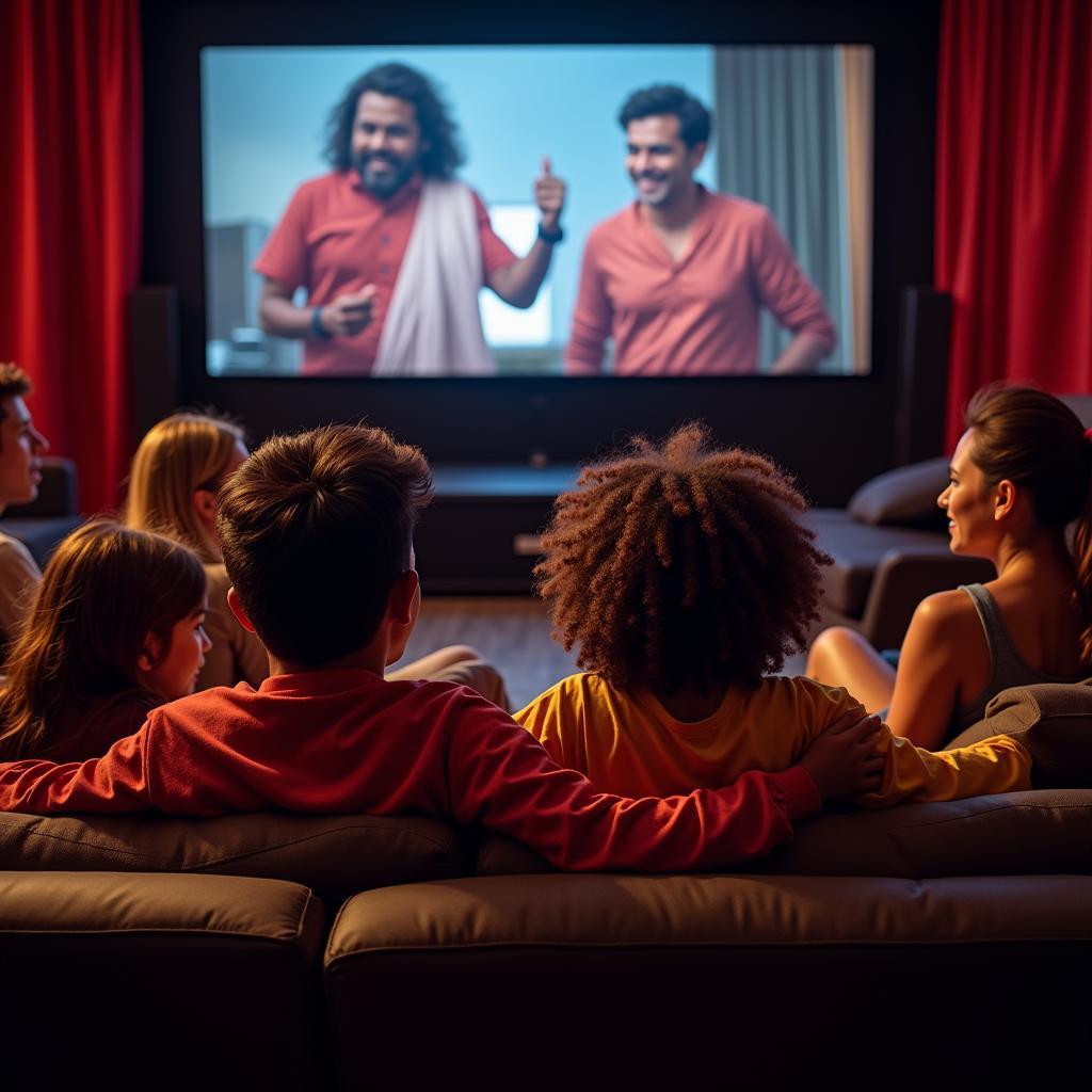 A group of friends enjoying Rajinikanth movies on a laptop