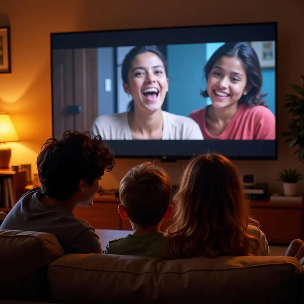 Family enjoying Sindhanai Sei on TV