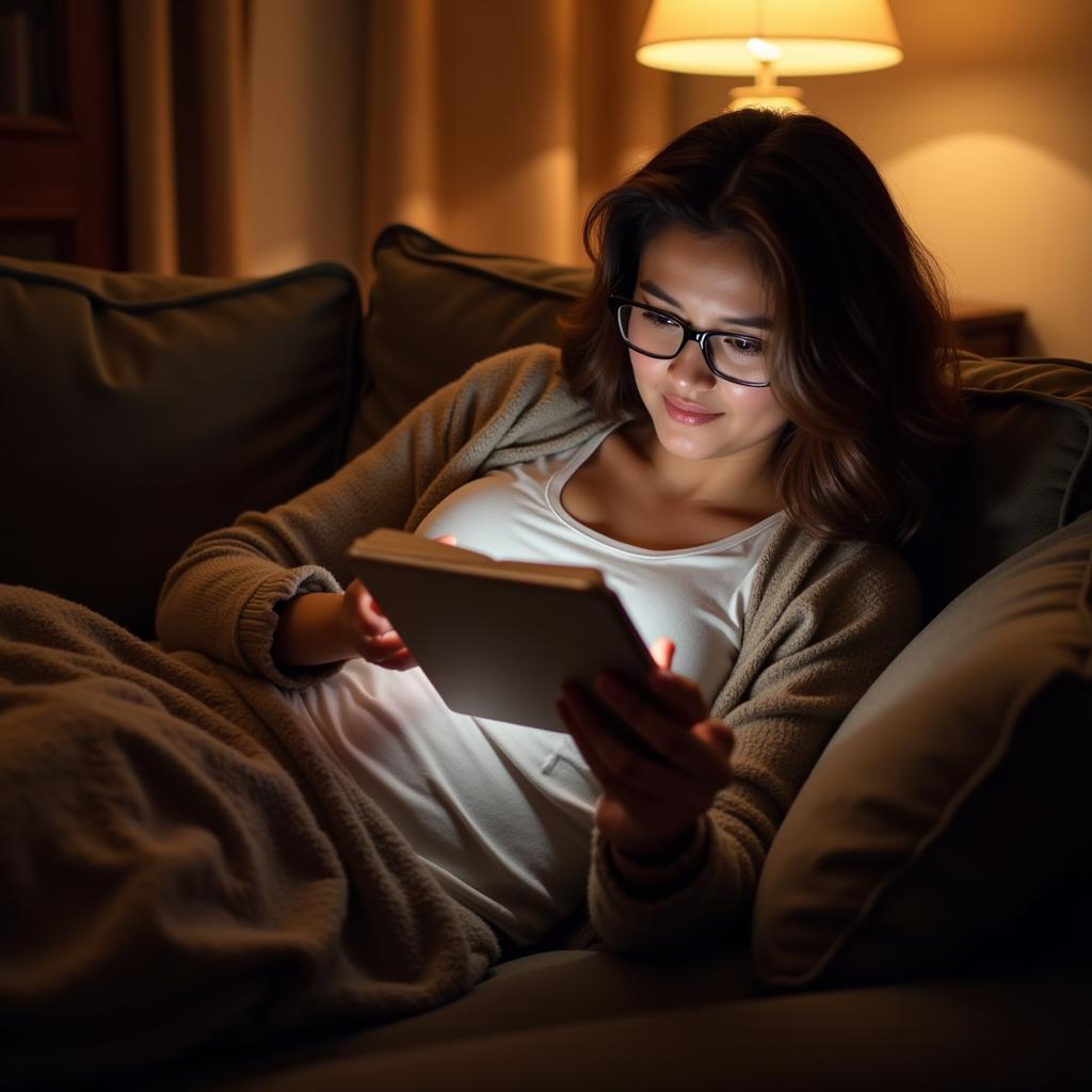 Woman Reading Erotic Literature on Tablet