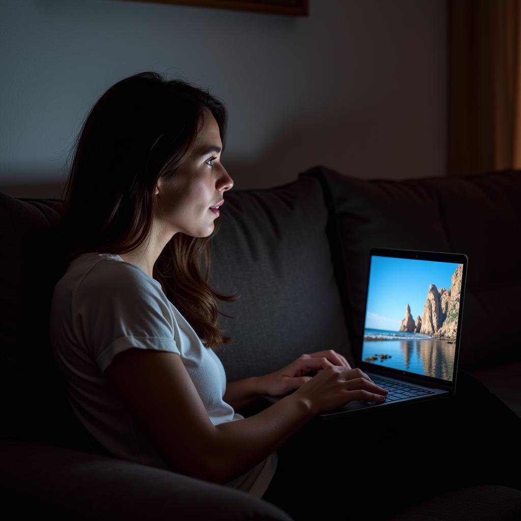 Woman Watching Movie on Laptop