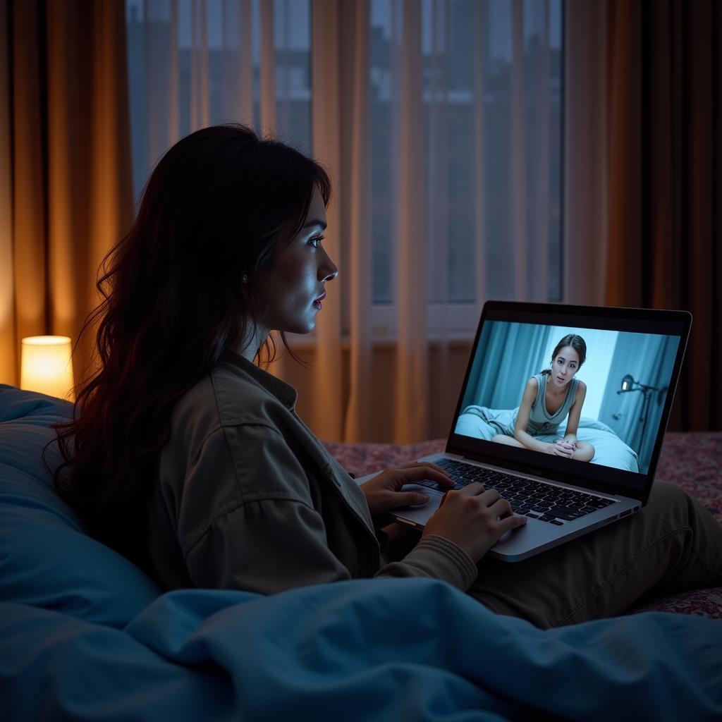 Woman Enjoys a Movie on Her Laptop