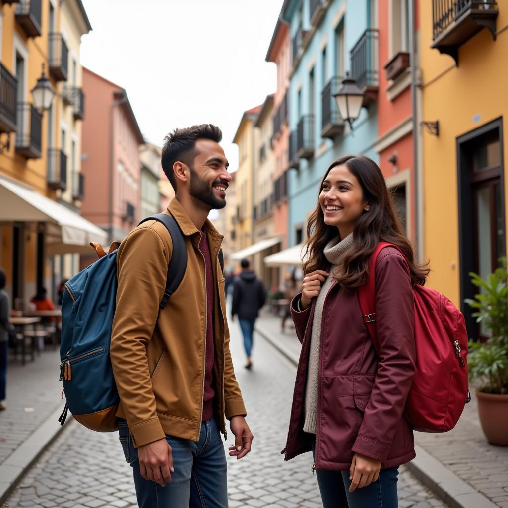 Young Couple Backpacking Through Europe