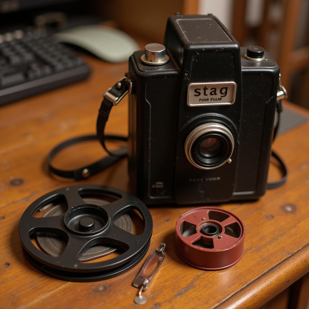 8mm Film Camera and Stag Film Reel