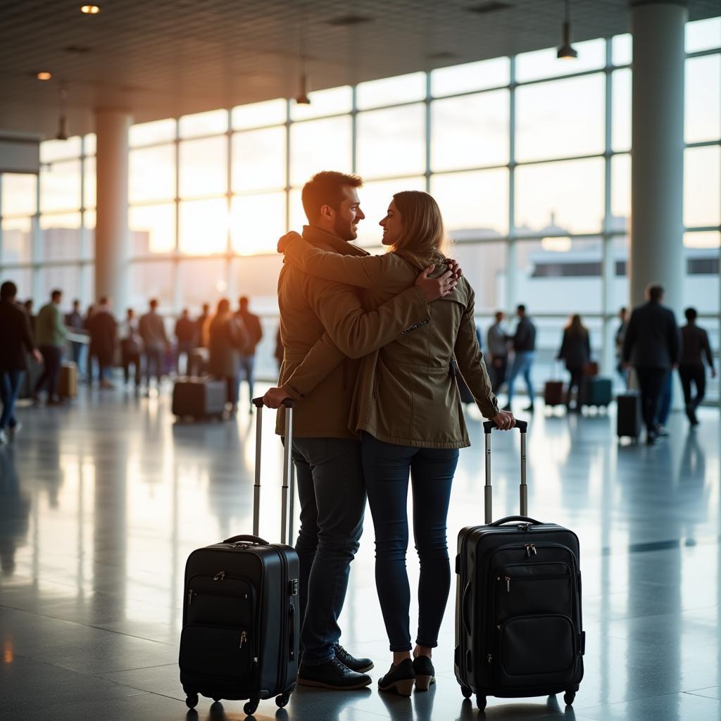 Romantic encounter in an airport movie scene