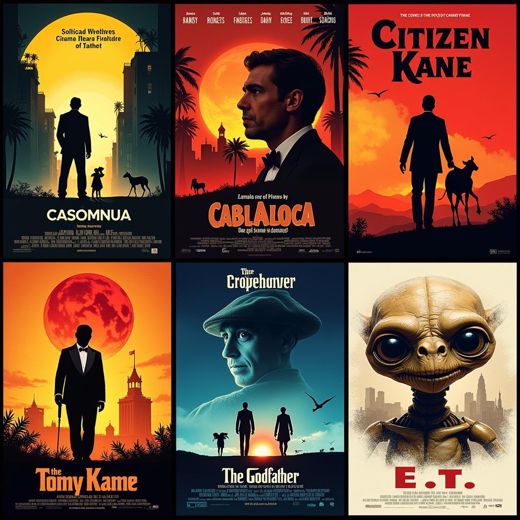 A collage of classic American movie posters, showcasing different genres and eras.