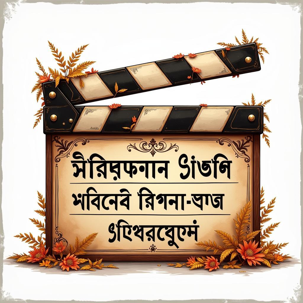 Artistic Merit in Bengali Cinema:  A stylized image of a film clapperboard with Bengali script and artistic motifs.