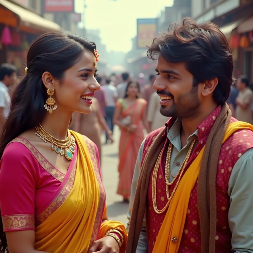 Bollywood Romantic Comedy Scene Depicting a Lighthearted Moment Between Two Characters