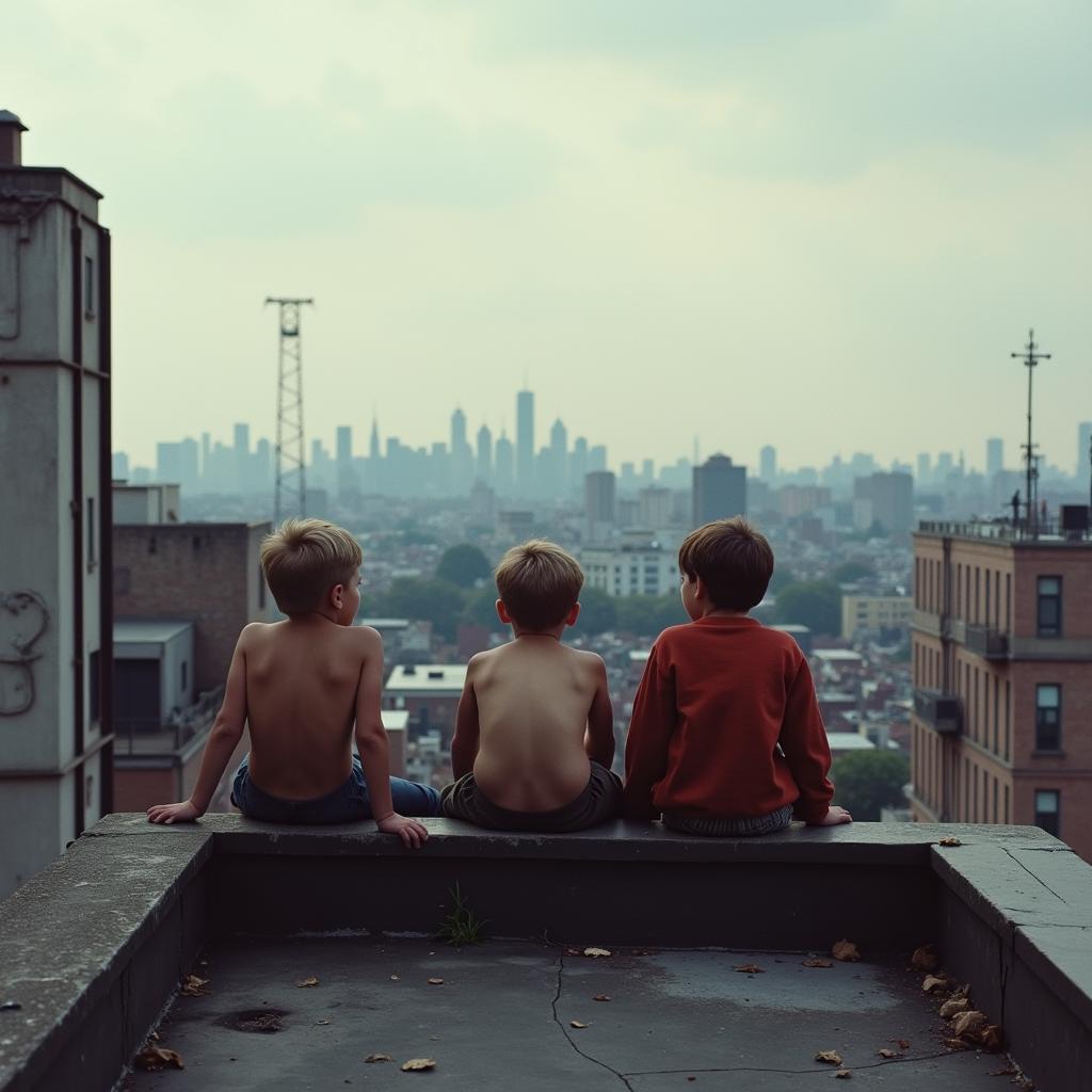 Boys on Rooftop Searching the City