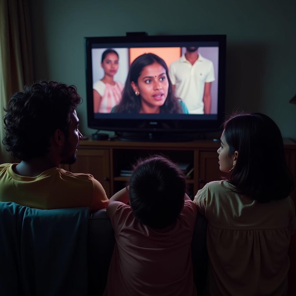 A group of friends enjoying a Devil Tamil dubbed movie night at home.