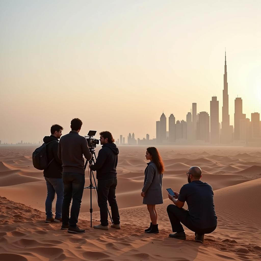 Dubai's vibrant film scene with modern architecture and desert landscapes