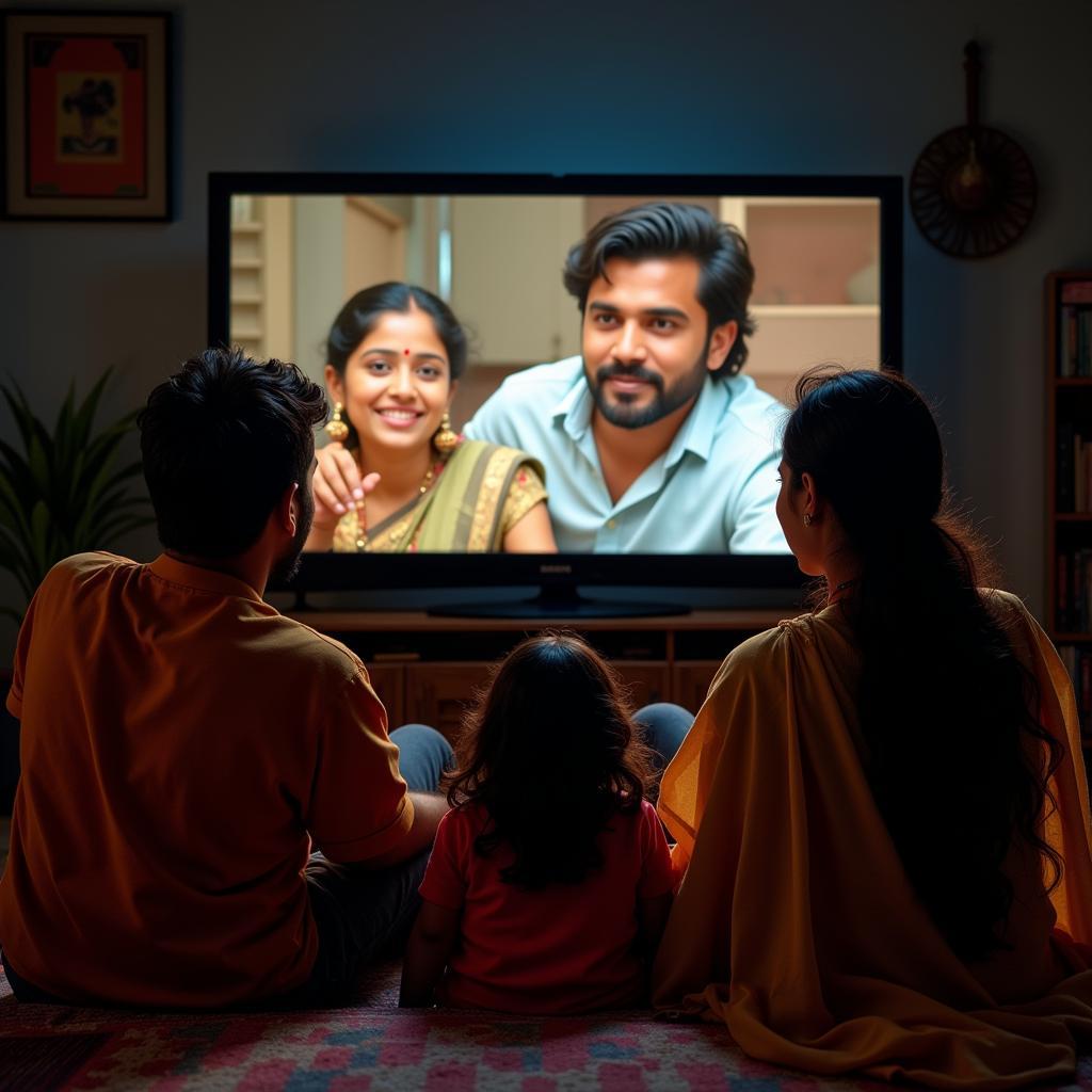 Family Enjoying Hindi Dubbed South Indian Movie