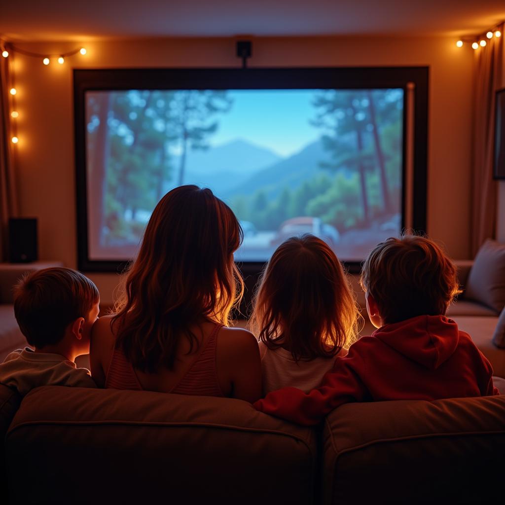 A family enjoying a movie night together