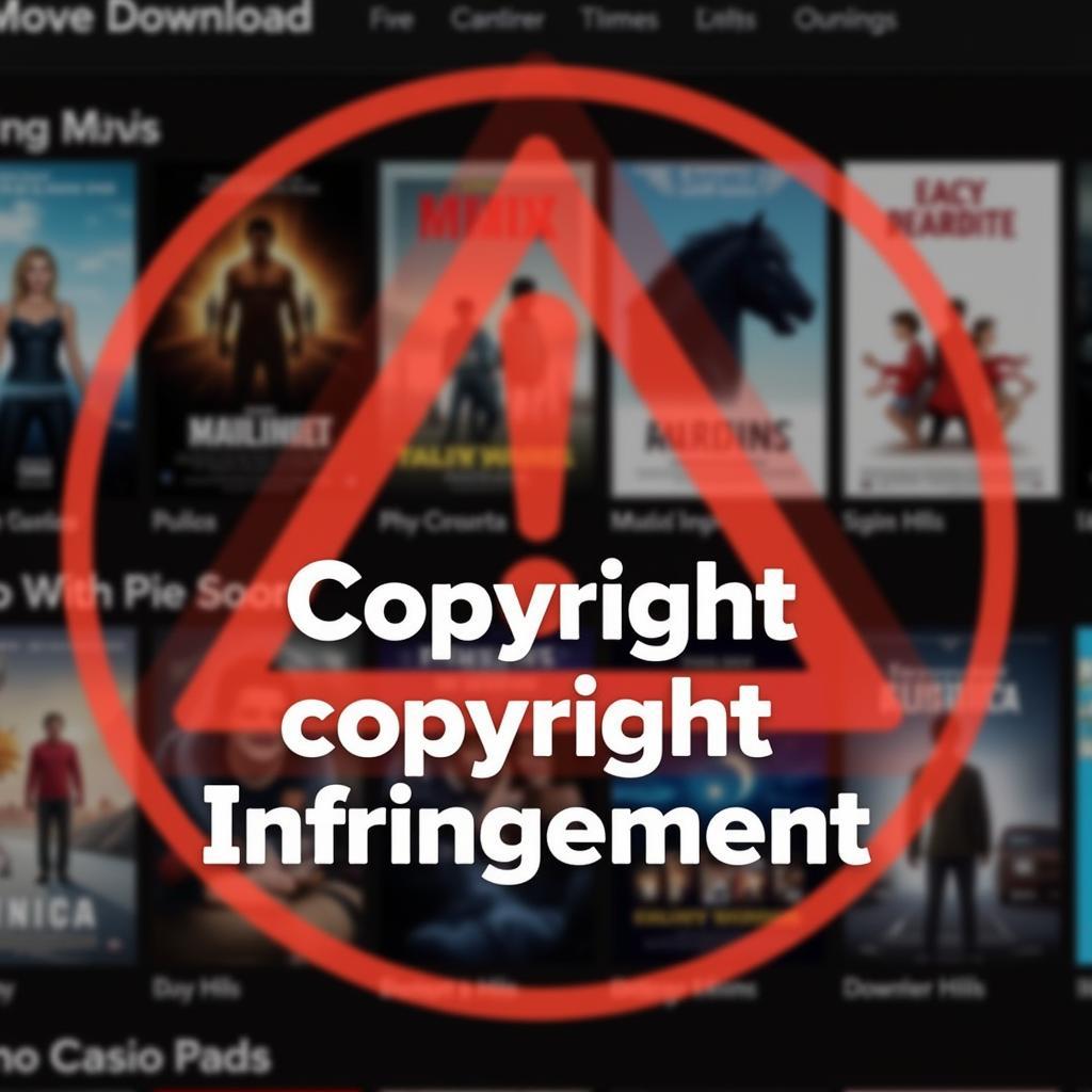 Filmyzilla and Copyright Infringement: A warning sign overlayed on a blurred image of a movie download website.