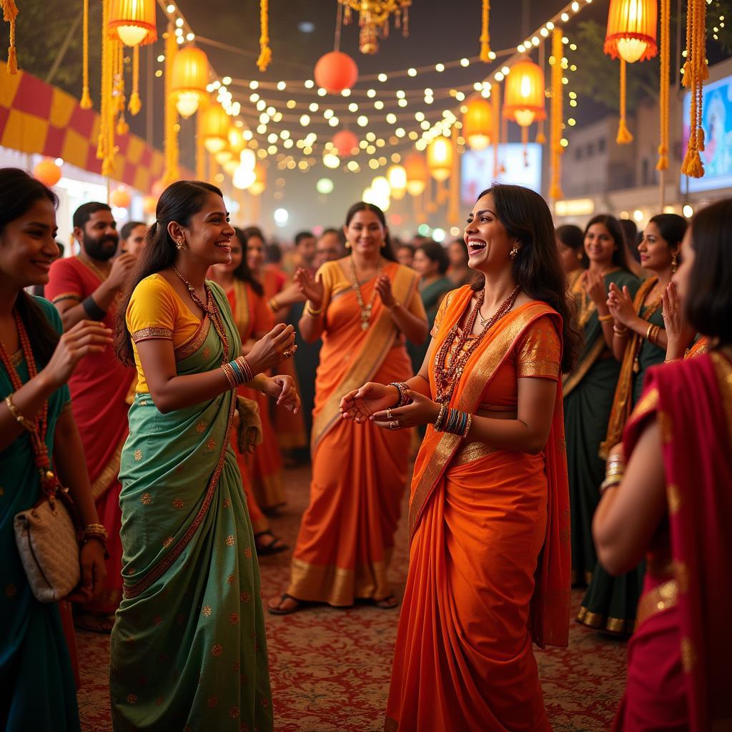 People celebrating Ganesh Chaturthi with traditional music and dance.