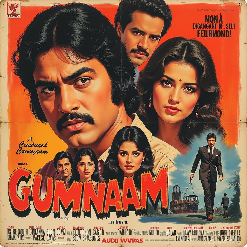 Vintage Bollywood poster for the movie Gumnaam