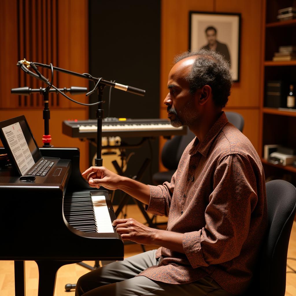 Ilaiyaraaja composing the music for Chinna Mapillai, showcasing his musical genius.