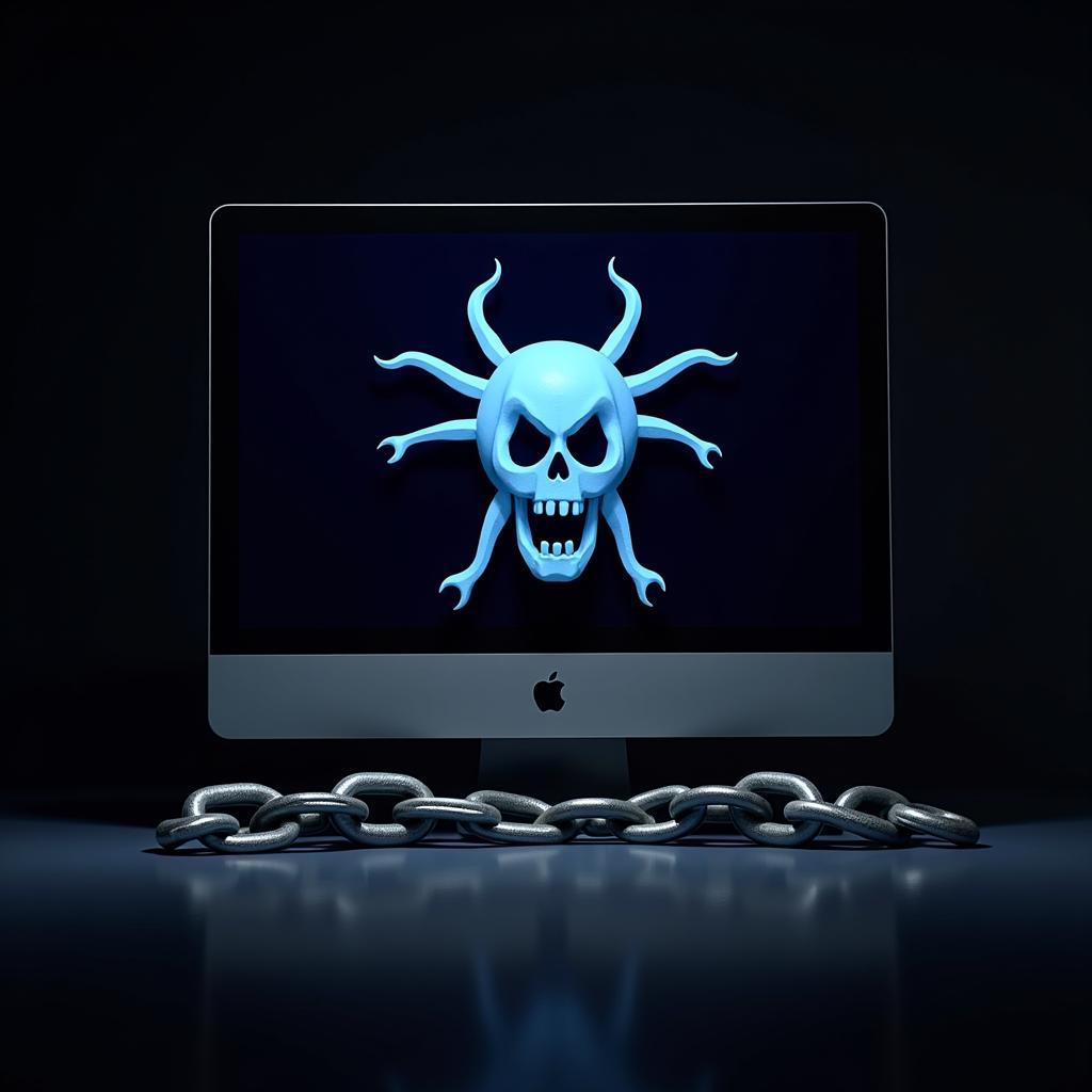 Risks of Illegal Downloads - A symbolic image depicting a computer infected with a virus and a broken chain representing the damage to the film industry.