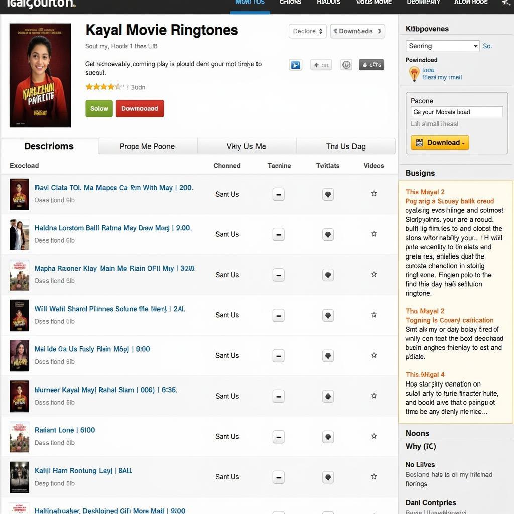 Kayal Movie Ringtone Options on a Website