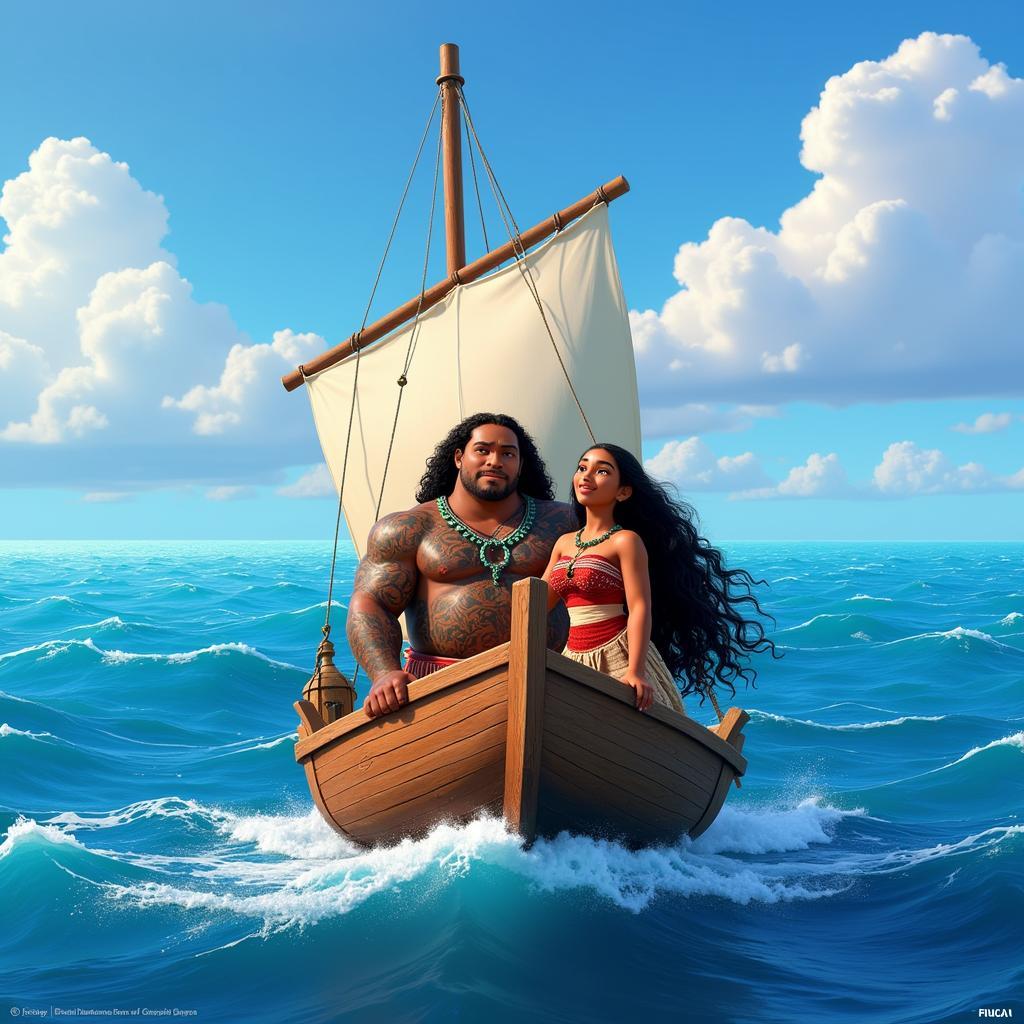 Moana and Maui Sailing on their Boat