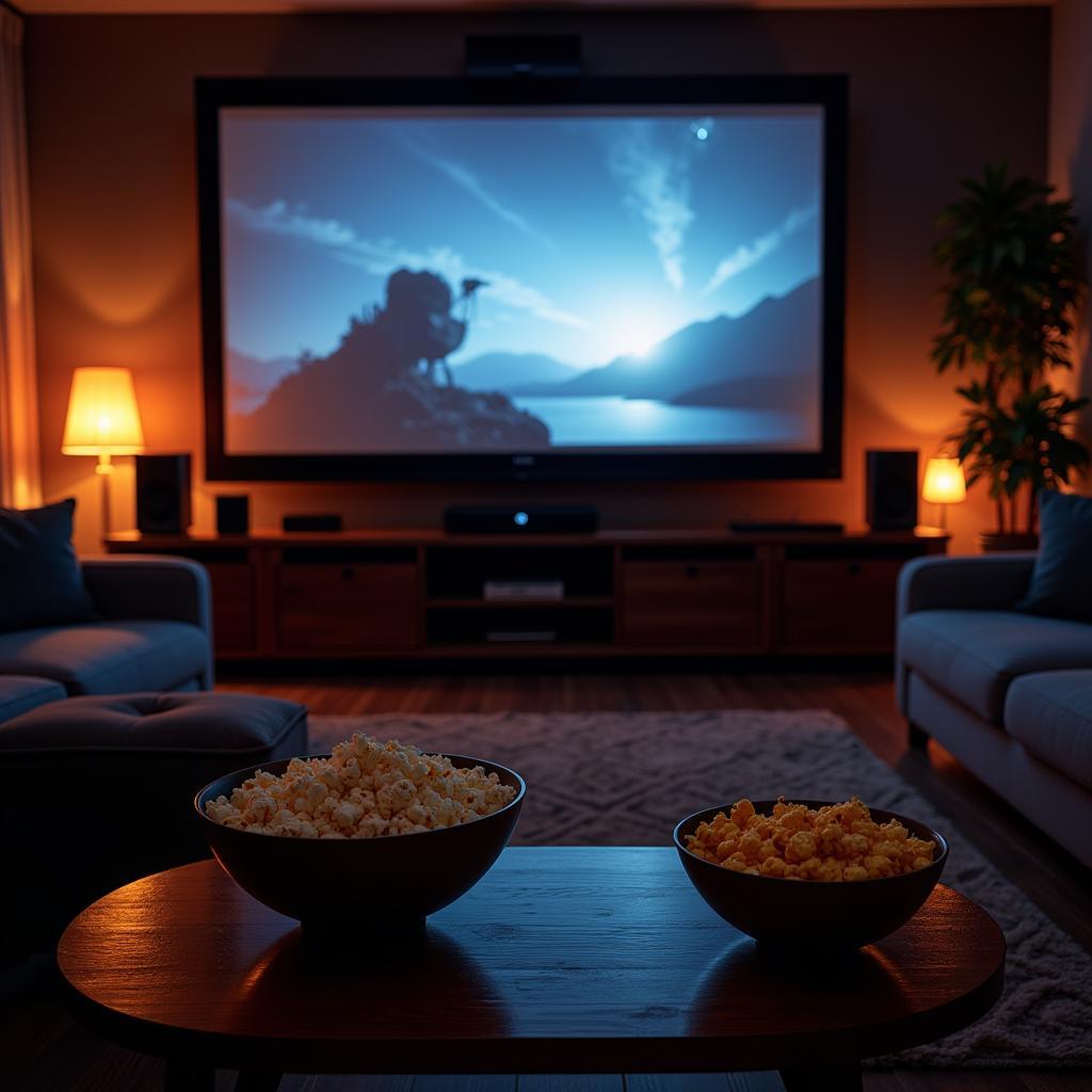 Movie Night Setup with Snacks and Surround Sound