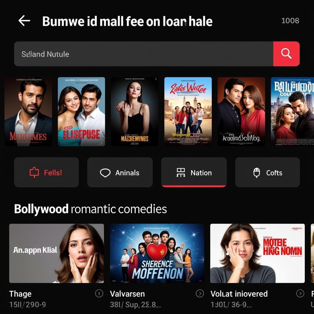 Online Movie Streaming Platform Interface Showing Search Results for Bollywood Romantic Comedies