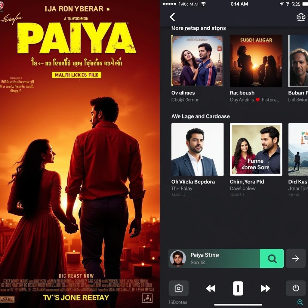 Paiya Movie Poster and Music Streaming App Interface