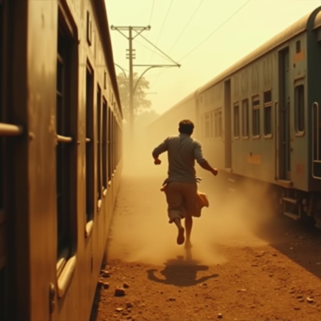 Paruthiveeran running alongside the train