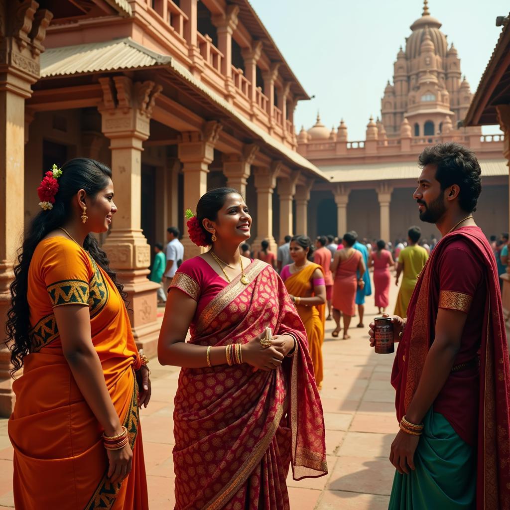 A scene from Pournami featuring a traditional South Indian temple