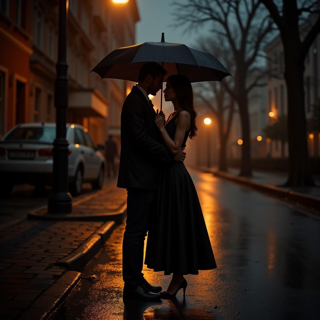 Romantic Drama: Couple on a Rainy Street